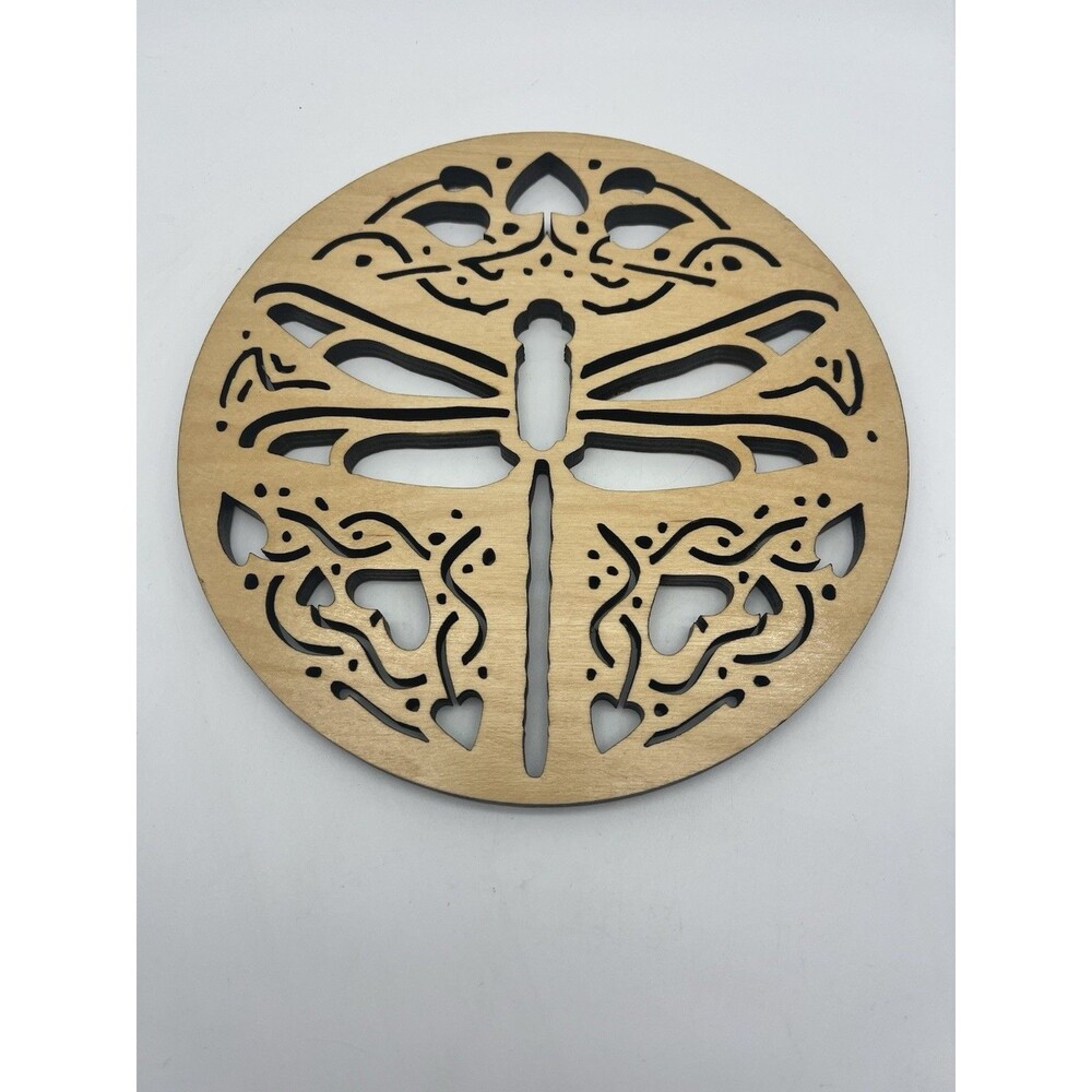 Wood Dragonfly Design Trivet, Round